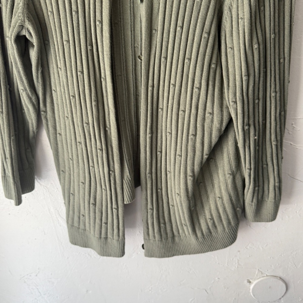 Christopher & Banks Y2k Green Cardigan Ribbed Knit Button Down Preppy Academia L - Picture 5 of 10